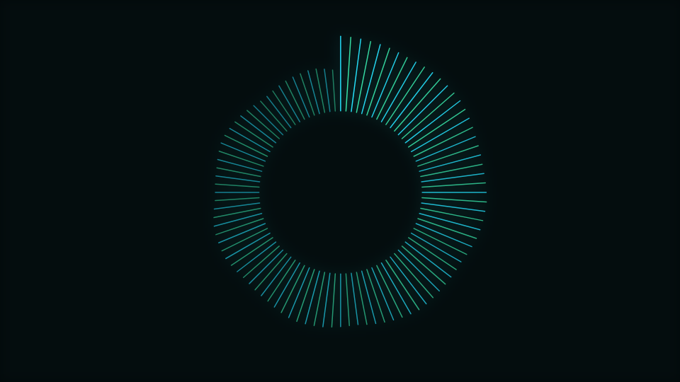 Short strokes arranged in a full circle around an empty centre, their lengths varying with frequency