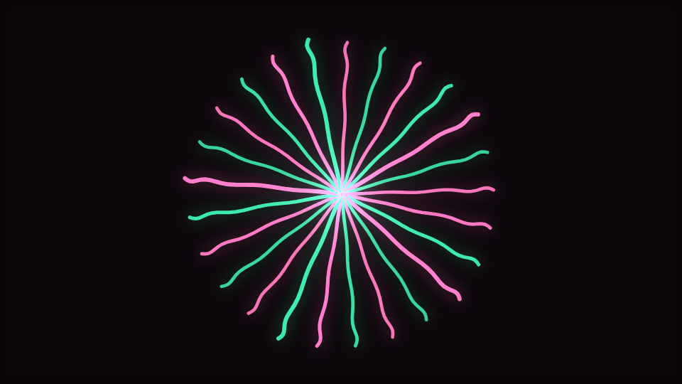 Straight faceted arms radiating from a centre with small regular kinks along their length