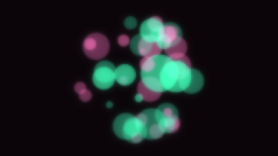 Soft overlapping translucent discs spreading from the centre of a dark frame