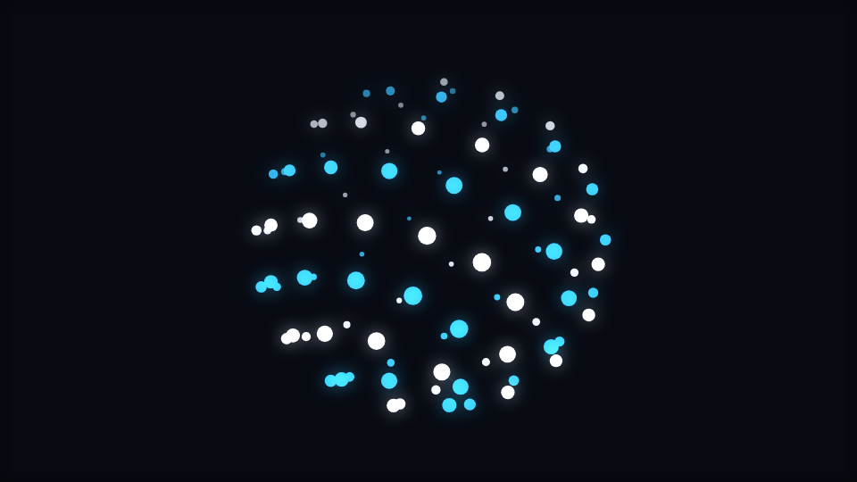 A rotating wireframe sphere of connected points, brighter at the front and dimmer at the back