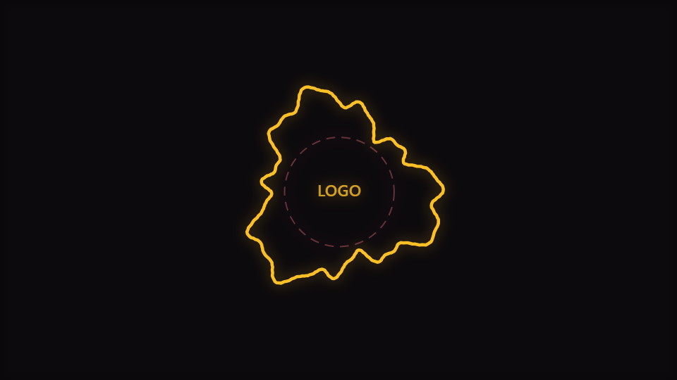 A closed wavy ring surrounding a reserved circular space in the centre of a dark frame