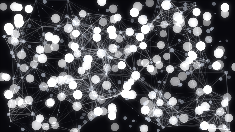 Sparse points joined by faint lines into a loose network across a dark frame