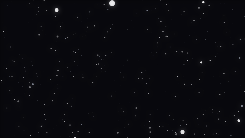 A field of stars streaming outward from the centre of the frame, near stars larger than far ones