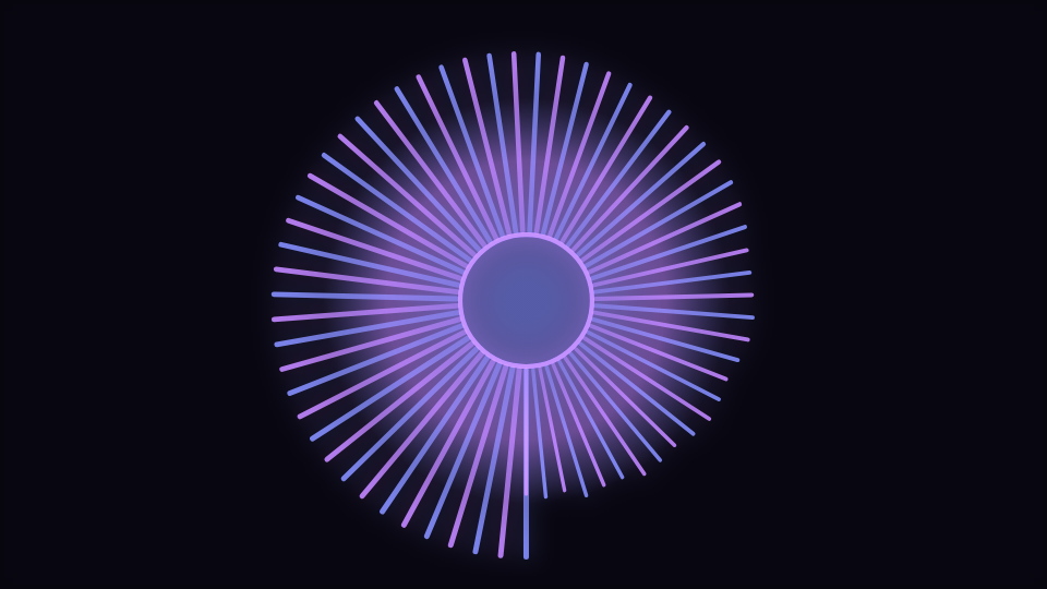 A soft glowing disc at the centre of the frame ringed by a dense fan of short rays