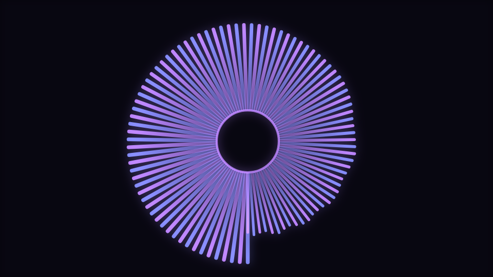 A circular fan of coloured rays radiating outward from a reserved dark centre