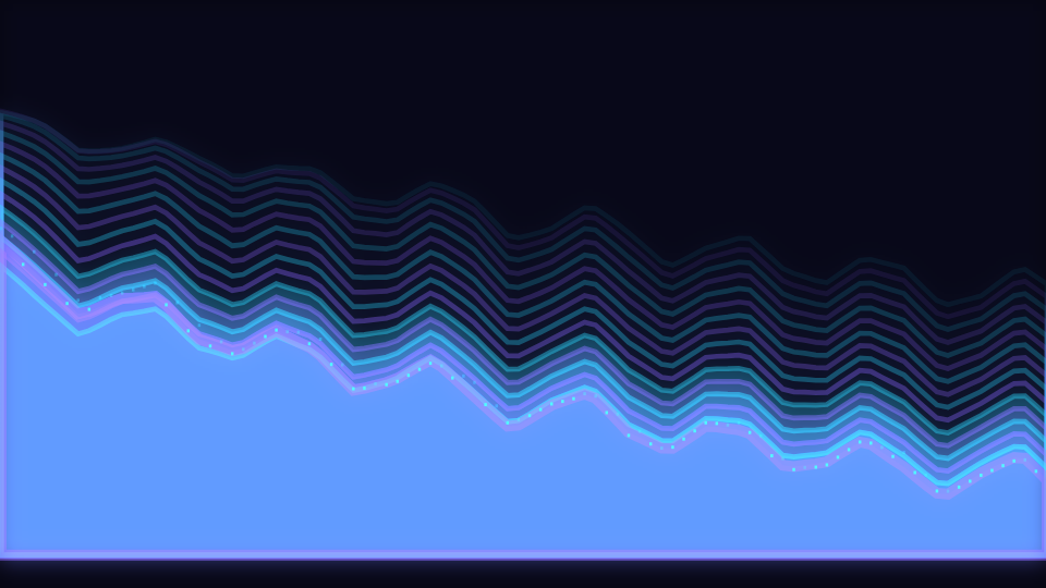 A bold spectral curve in front with fainter copies of earlier frames receding behind it