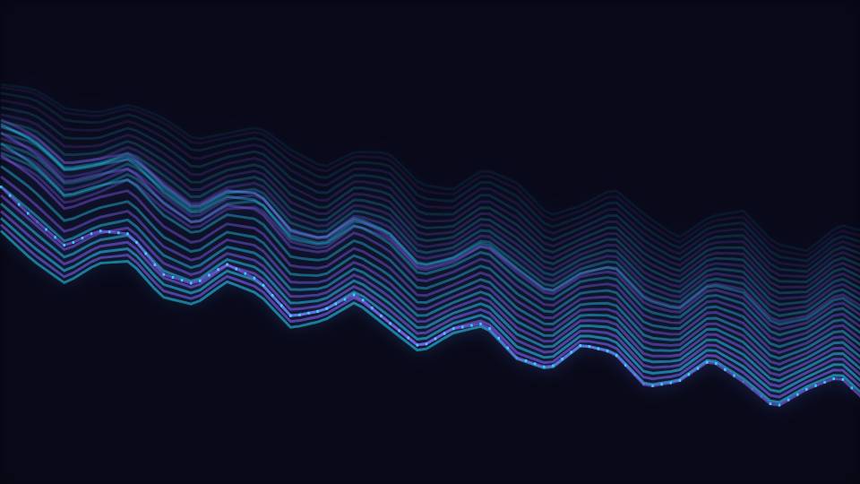Stacked spectral traces receding upward into the frame, the nearest bright and the furthest faint