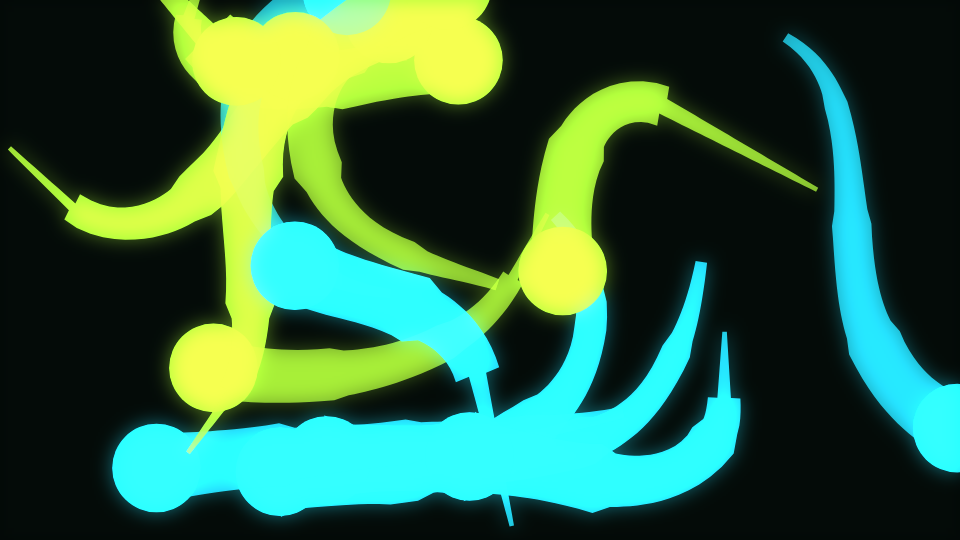 Wide tapering ribbons curving across the frame, wider in places and narrower in others