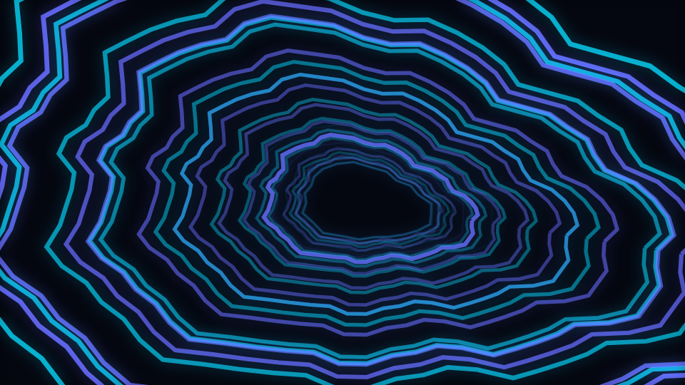 Nested irregular rings receding to a vanishing point, each rippled around its circumference